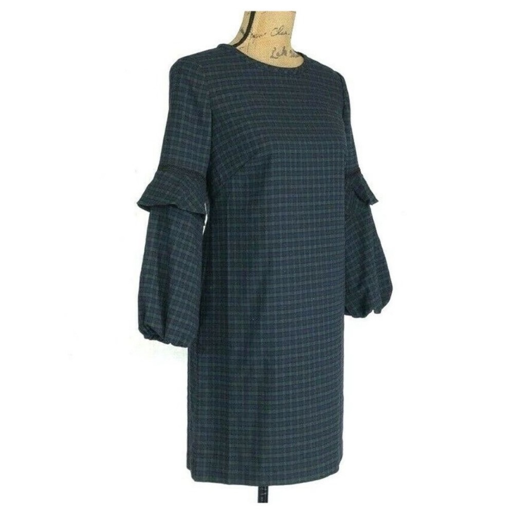 Loft Tartan Shift Dress Balloon Bell Sleeve - Picture 10 of 16